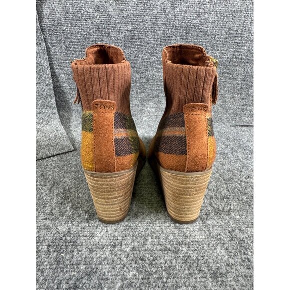 Toms Womens 7.5 brown multicolor Plaid Suede Wedge Ankle Boots - Picture 7 of 16